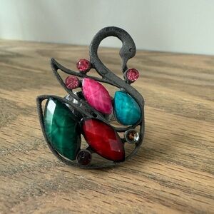 Swan costume jewelry ring bold rare fun